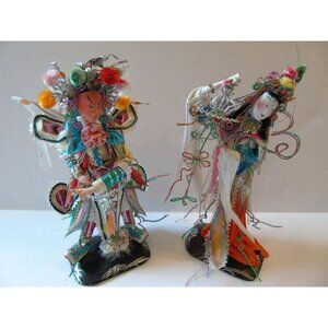 Vintage 1960's Chinese Opera Dolls Male Female Elaborate Costumes Handmade
